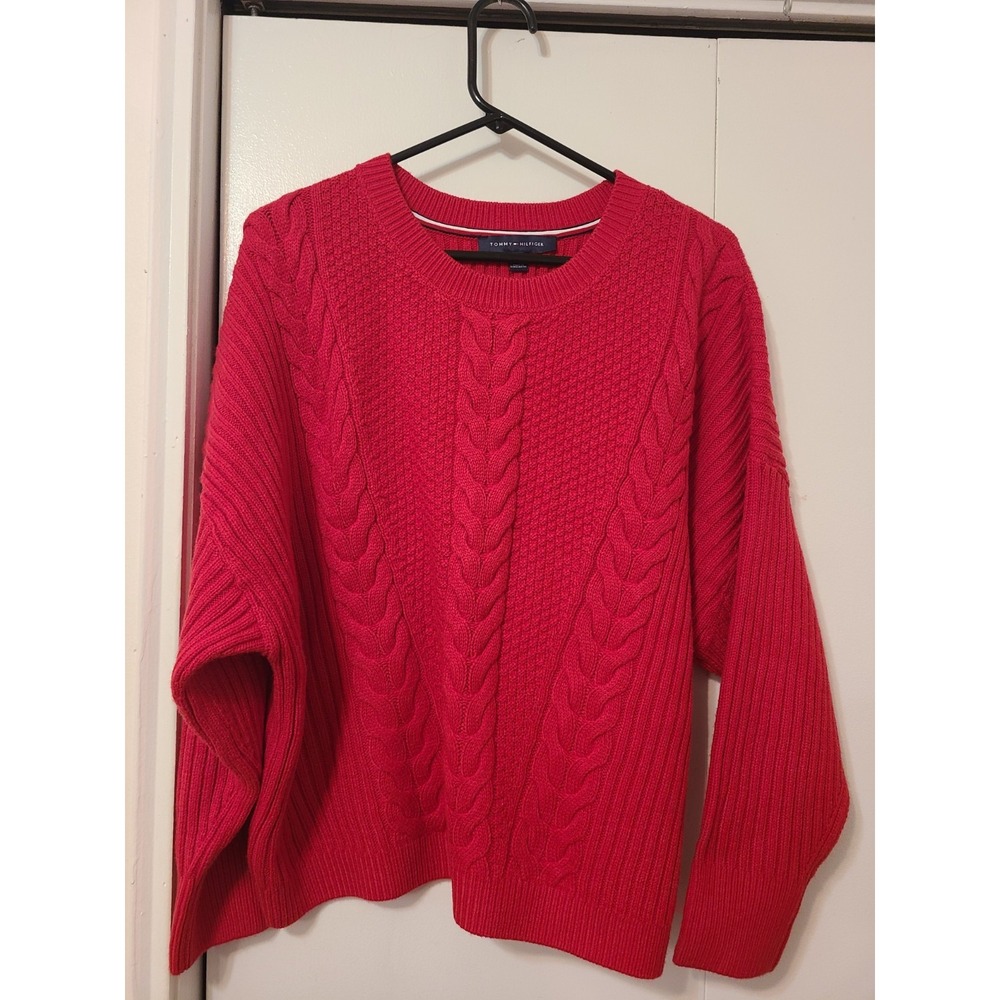 Tommy Hilfiger Vibrant Red Cable Knit Pullover Sweater. Size XL